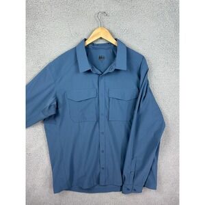 REI Shirt Mens XL Blue Long Sleeve Button Front Hiking Stretch Outdoor Travel